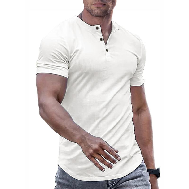 TUREFACE Mens Muscle Slim Henley Shirts Crewneck Longline T-Shirt Gym Workout Athletic Shirt Tees with Button