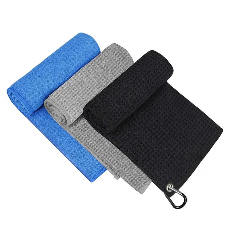 Golf Towel, 3 Counts Microfiber Golf Towels, Tri-fold Waffle Pattern Golf Towel, Ball Sports Equipment for Golf Bag with Carabiner Clip