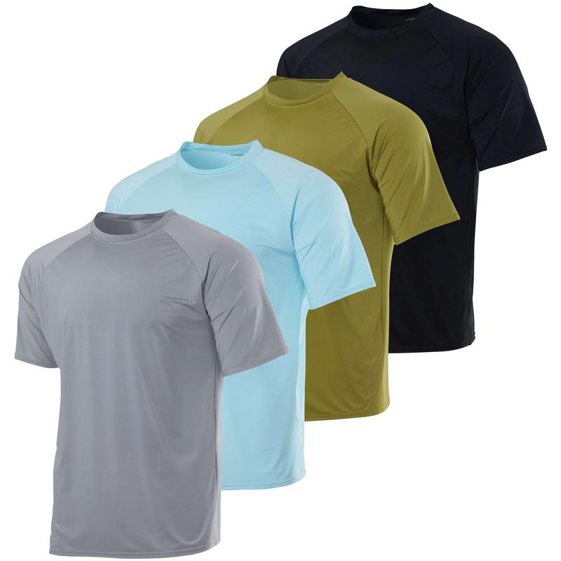 Real Essentials 4 Pack: Boys Short Sleeve Quick Dry UPF 50+ Sun Protection Rash Guard Shirt Swimwear Surf Top for Boys