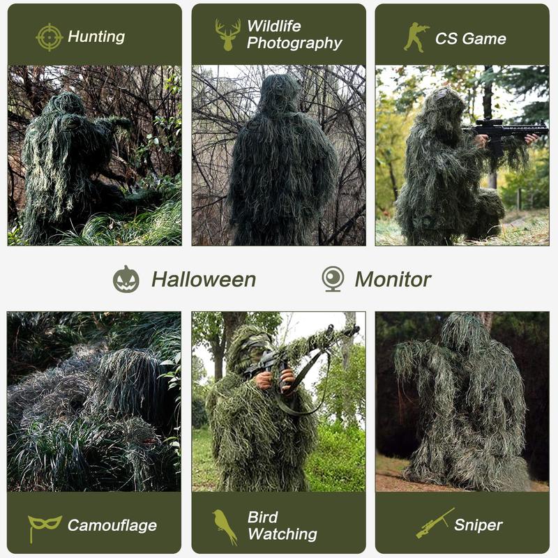 Naudacaa Ghillie Suit, 3D Camouflage Hunting Apparel Including Jacket, Pants, Hood, Carry Bag, Ghillie Suit for Men Adult Youth