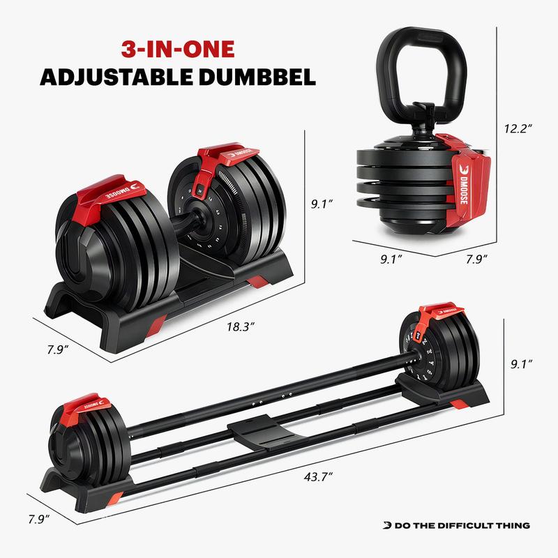 DMoose 52.5 lb Adjustable Dumbbell, Barbell & Kettlebell Set