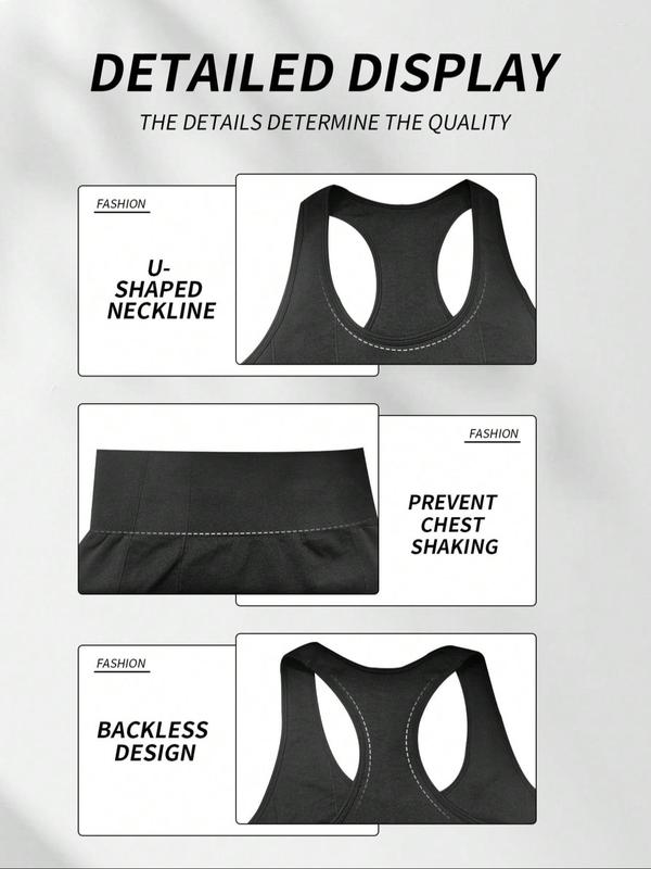 Women's Solid Racerback Scoop Neck Sports Bra, Breathable Comfortable Wireless Yoga Bra, Ladies Sportswear for Indoor Outdoor Wear