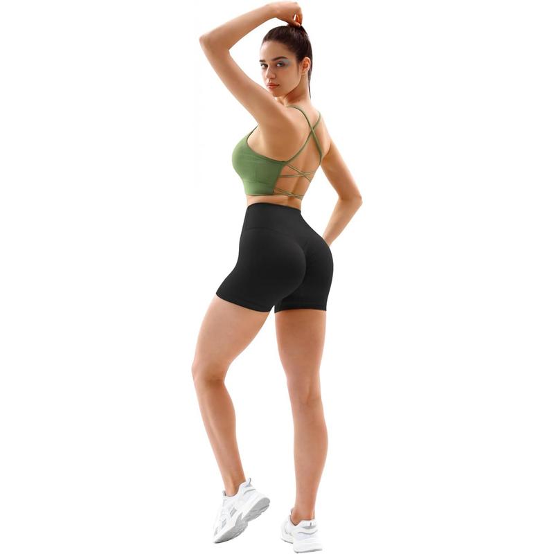 Women's Workout Gym Shorts Booty V Cross Spandex Yoga Biker Shorts Scrunch Butt High Waisted Athletic Leggings