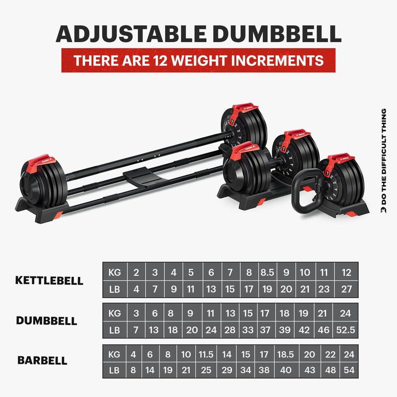 DMoose 52.5 lb Adjustable Dumbbell, Barbell & Kettlebell Set