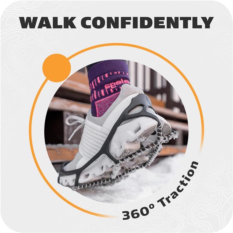 Walk Traction Cleats - 360-Degree Grip on Snow, Ice, & Multi-terrain Surfaces - Elastic Outer Band, Abrasion & Rust Resistant - Unisex