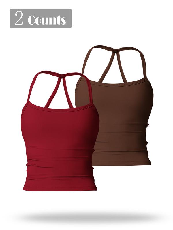 Women's Solid Backless Sports Cami Top, Quick Drying Breathable Sports Cami Top, Ladies Sportswear for Indoor Outdoor Wear