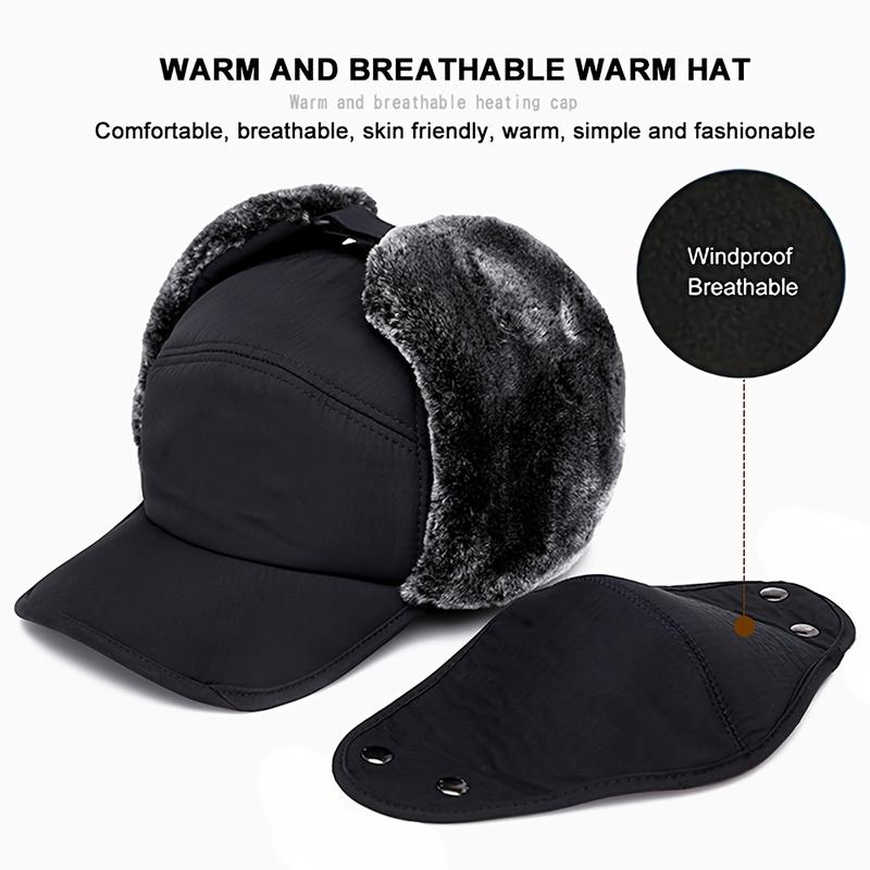 Essential warm hat for winter, thickened faux fur outdoor sports hat with detachable face mask, skiing, skating, mountaineering and cycling outdoor sports accessories, Christmas gift, sports outdoor hat