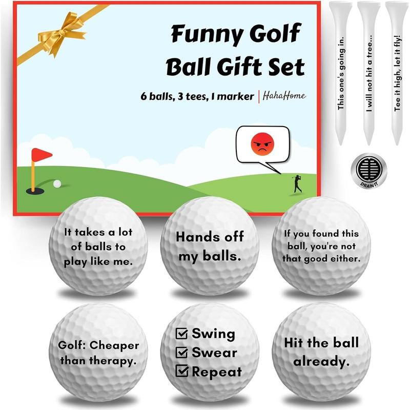 Funny Golf Ball Gift Set, Funny Golf Gifts for Men - Golf Balls for Dad, Mom, and Golfers - Includes 6 Balls, 3 Tees, and 1 Marker