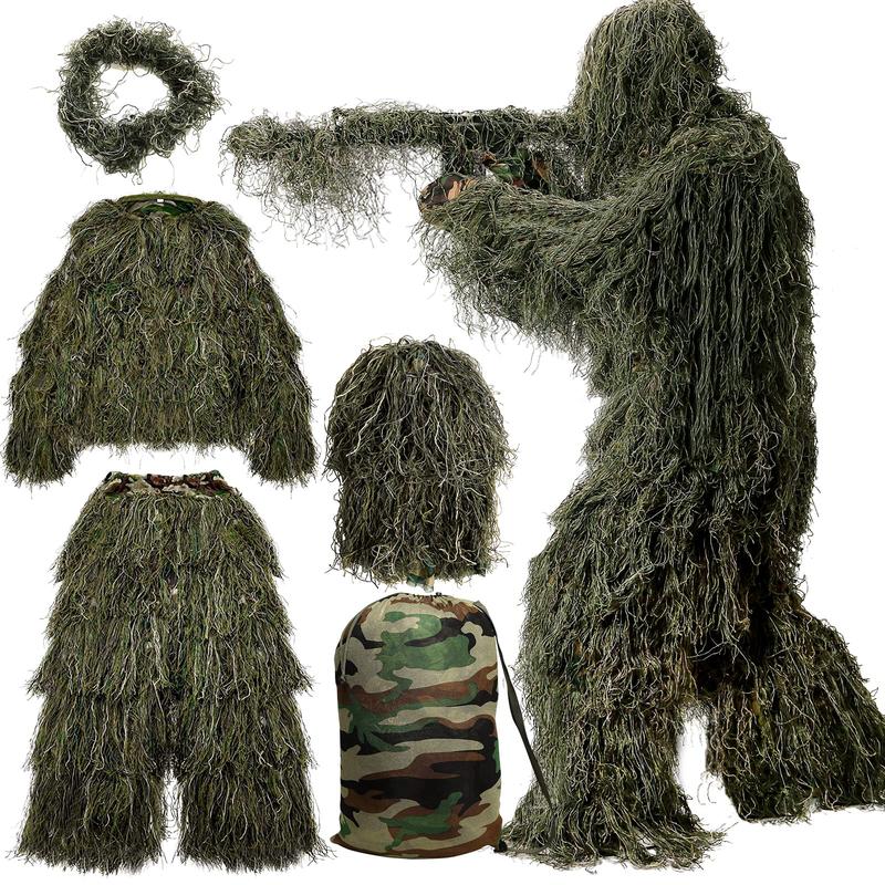 Naudacaa Ghillie Suit, 3D Camouflage Hunting Apparel Including Jacket, Pants, Hood, Carry Bag, Ghillie Suit for Men Adult Youth