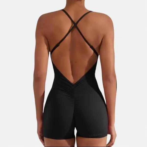 YEOREO One Piece Workout Jumpsuits for Women Sleeveless Backless Tummy Control Jumpsuits Liza V Back Scrunch Yoga Romper