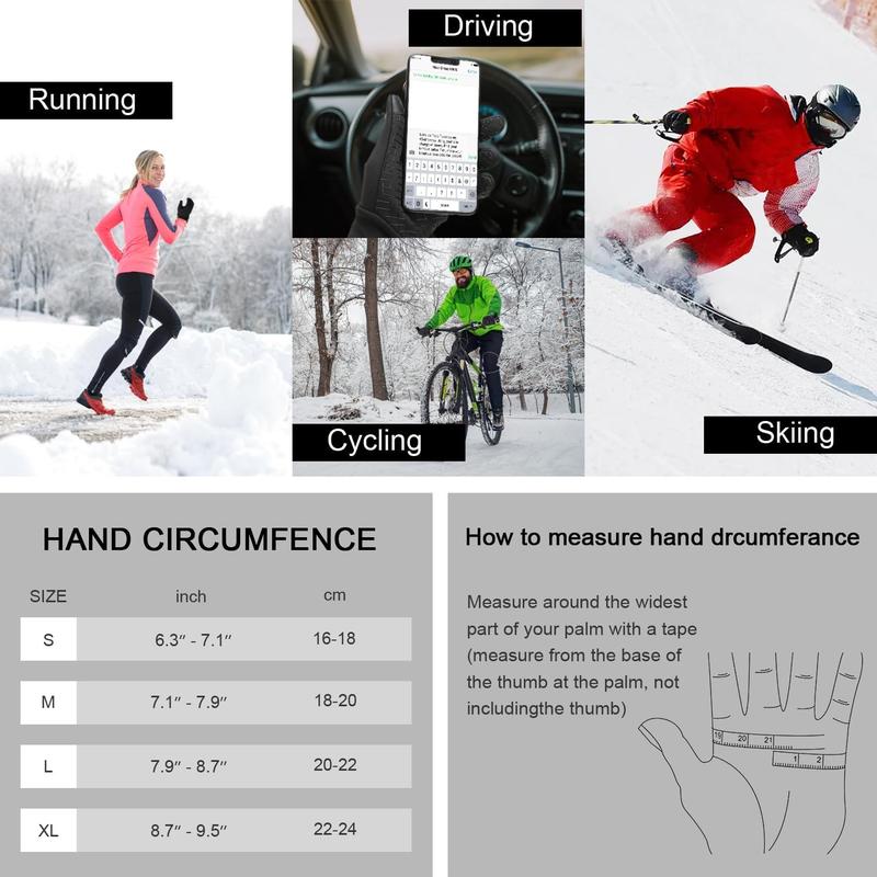 Winter Gloves for Men Women Thermal Touch Screen Water Resistant Windproof Anti Slip Heated Warm Glove for Cycling Running Biking Driving Hiking