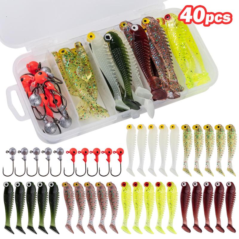 Fishing Lure, 40pcs set Soft Fishing Lures with Box, Fishing Jig Head, Fishing Accessories for Flyfishing, Solocamping, picnicaesthetic