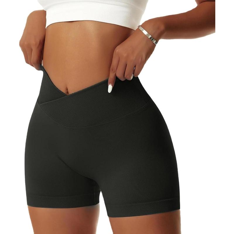 Women's Workout Gym Shorts Booty V Cross Spandex Yoga Biker Shorts Scrunch Butt High Waisted Athletic Leggings