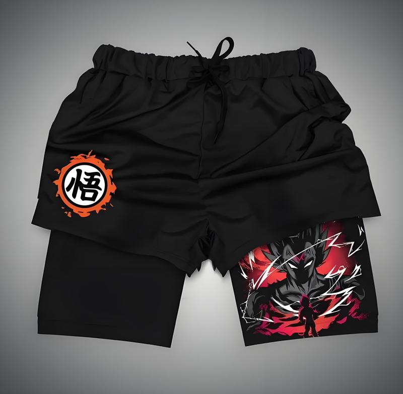 2024 New Dragon Ball Son Goku Shorts Anime Men Double Layer Sports Short Pants Cartoon Sportswear Jogger Breathable Beach Pants