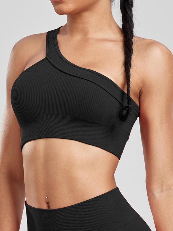 Women's 3pcs Solid Asymmetrical Neck Crop Sports Vest, Casual Comfortable Breathable Sleeveless Crop Sports Top for Yoga Gym Workout, Ladies Sportswear Clothing for Summer