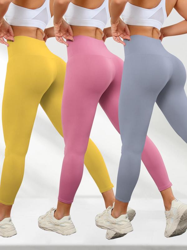 Women's Solid Color High Waist Sports Leggings, Sporty Comfy Breathable Skinny Pants for Yoga Gym Workout Running, Ladies Sportswear for All Seasons