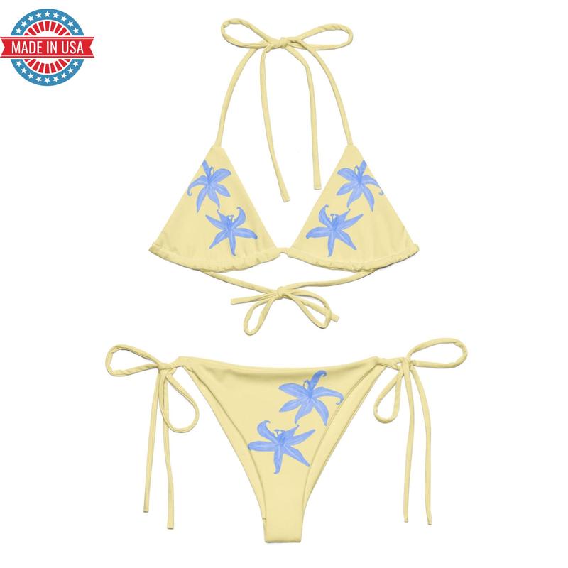 Butter Yellow Blue Lily Bikini Floral Printed Bikini 90s 80s Floral Triangle Bikini Hot Girl Summer Y2K Coquette