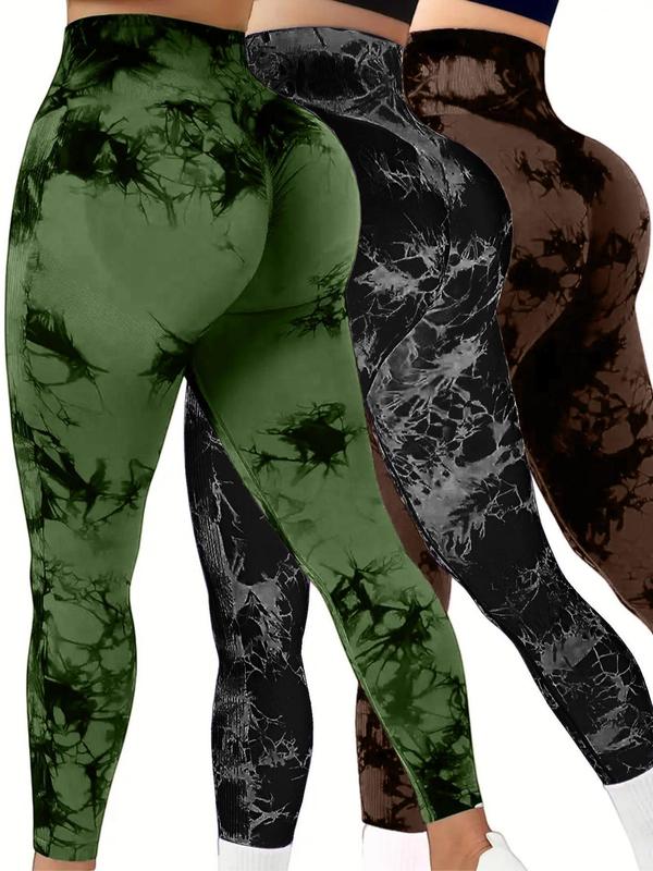 3 Pack Tie Dye Print High Waisted Workout Women Leggings Scrunch Rear Lifting High Waist Tummy Control Yoga Athletic Pants