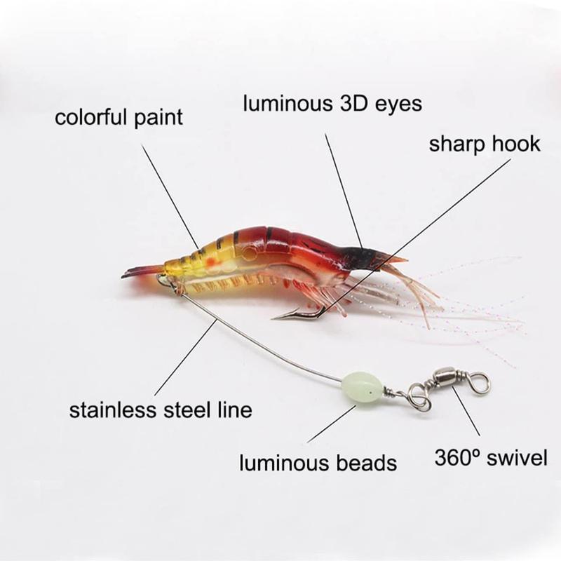 Luminous Shrimp Fishing Lure, 7 Counts Artificial Fishing Bait with Sharp Hook, Fishing Accessories for Outdoor Fishing