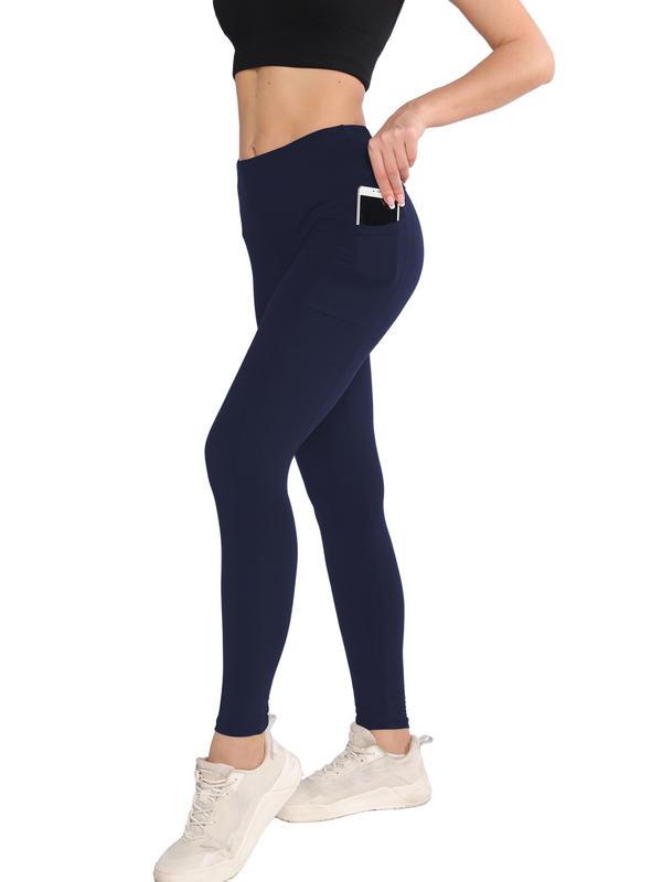 6 Pcs High-Waisted Slimming Yoga Pants with Pockets, Tummy Control, High Elasticity Solid Color Leggings for Women