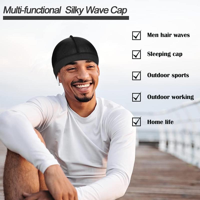 4 Count Elastic Silky Wave Cap, Satin Men Doo Rags Caps for 360, 540, 720 Waves, Great for Athletes, Hip-hop Lovers and so on