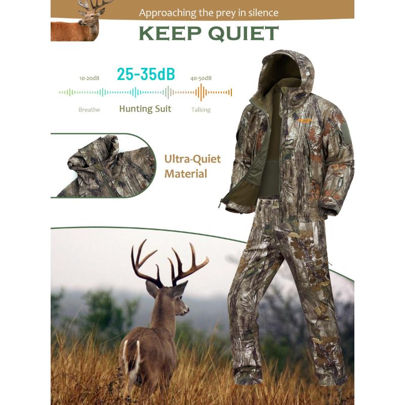 NEW VIEW Hunting Clothes For Men, Quiet Camo Hunting Jacket And Pants, Water Resistant Hunting Suit For Deer Duck Bow Hunting