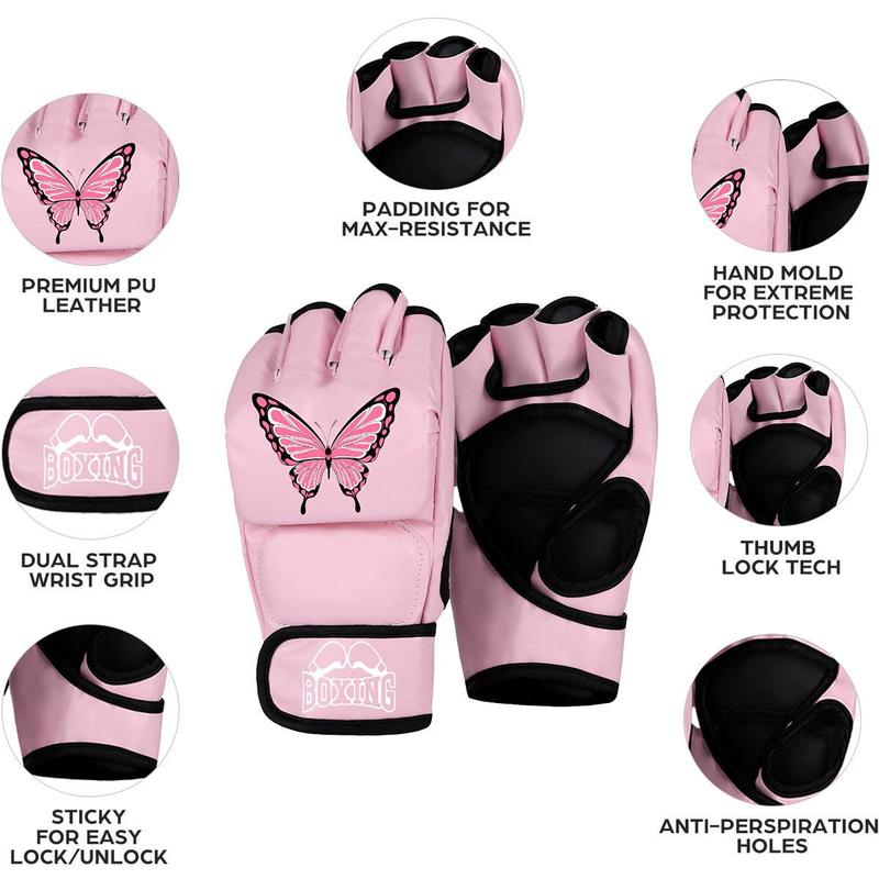 Butterfly Pattern Half Finger Boxing Gloves, 1 Pair Professional Training Punching Gloves, Sandbag Protective Gloves for Men & Women