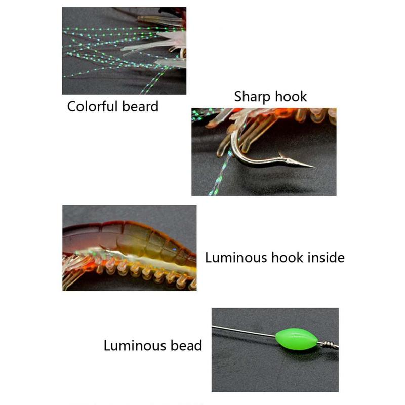 Luminous Shrimp Fishing Lure, 7 Counts Artificial Fishing Bait with Sharp Hook, Fishing Accessories for Outdoor Fishing