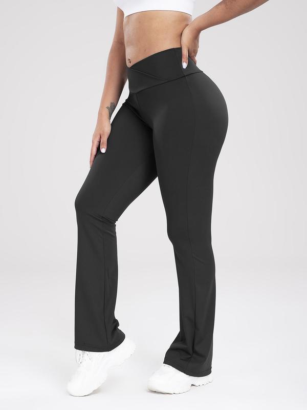 Women's Plain Wrap High Waist Flare Leg Sports Tummy Control Leggings, Casual Comfy Bell Bottom Yoga Pants, Yoga Pants, Back To School Workout Pants, Fall Clothes, Workout Clothes Women, Ladies Sportswear, Fall Outfits 2024, Fall Outfits, Fallfreshness