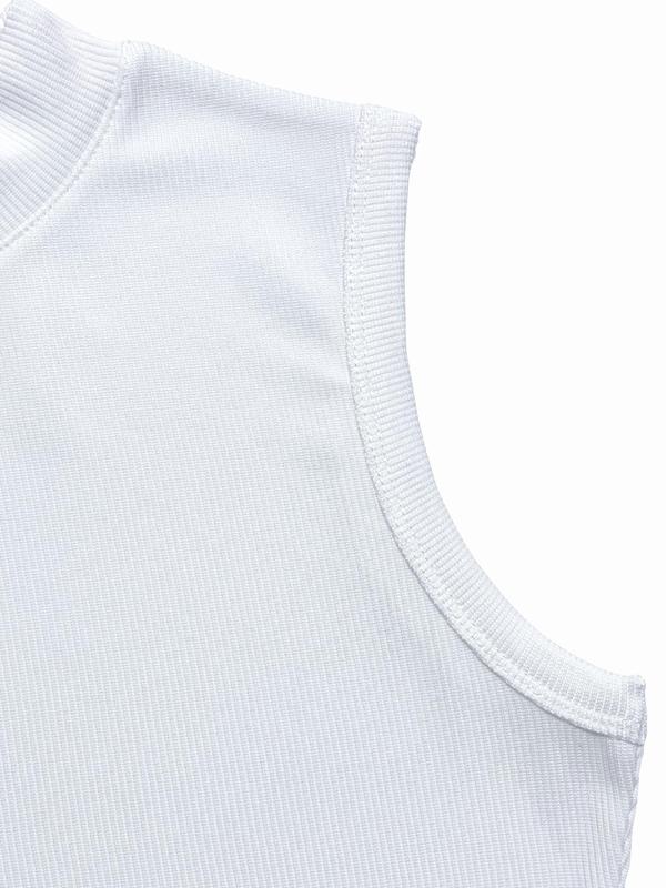 Women's Solid Stand Collar Ribbed Sports Vest, Casual Sporty Breathable Sleeveless Top for Yoga Gym Workout, Ladies Sportswear for All Seasons