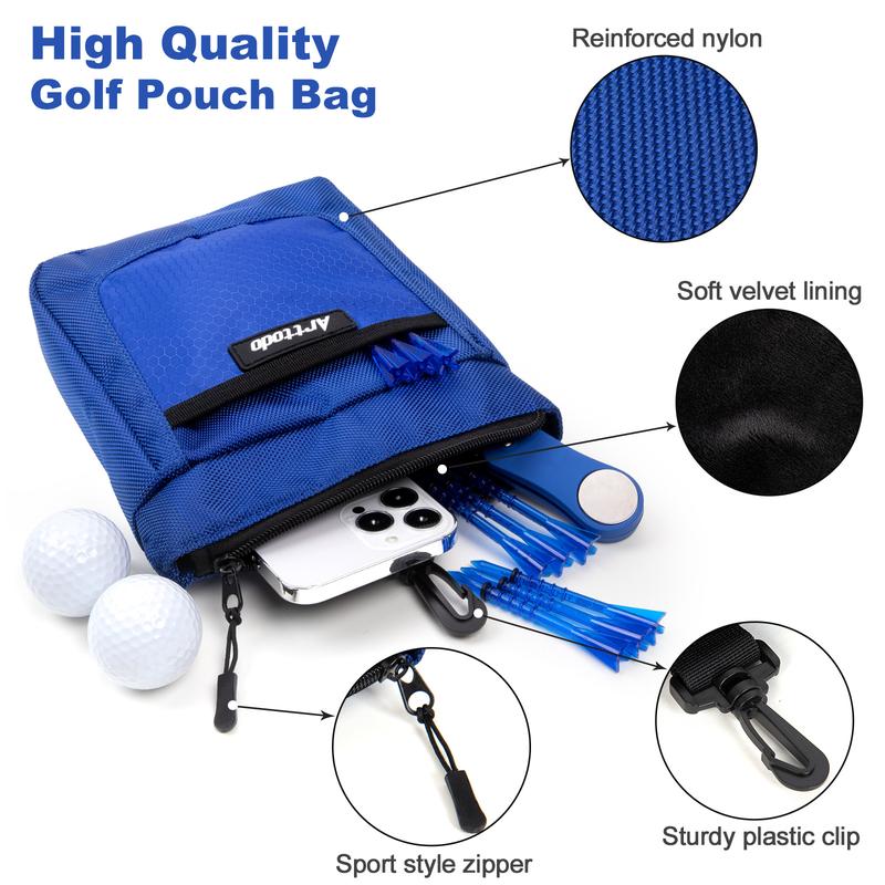 Golf Accessories Kit 13 in 1, includes a towel, divot tool, ball marker, golf tee, storage bag and cleaning brush. Golf gifts for him.