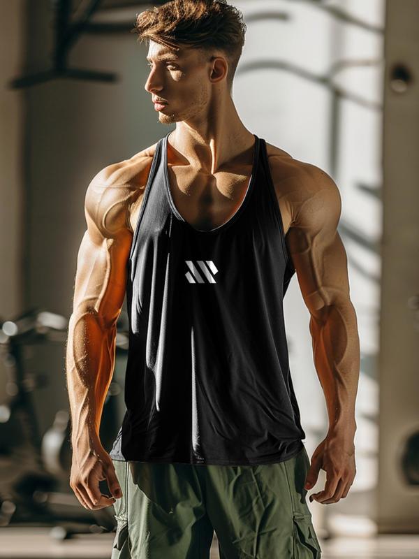 Men's Solid Color Scoop Neck Sports Vest, Regular Fit Breathable Quick Drying Sports Tank Top, Sporty Top for Gym Workout Running