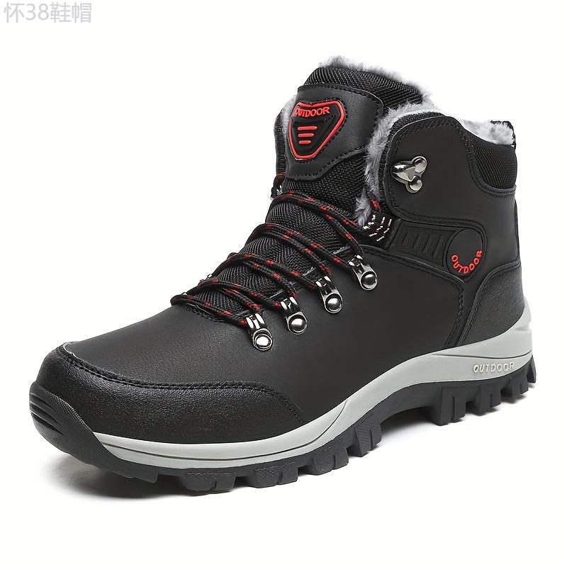 Men's Outdoor Snow Boots, Winter Thermal Shoes, Windproof Hiking Boots With Fuzzy Lining