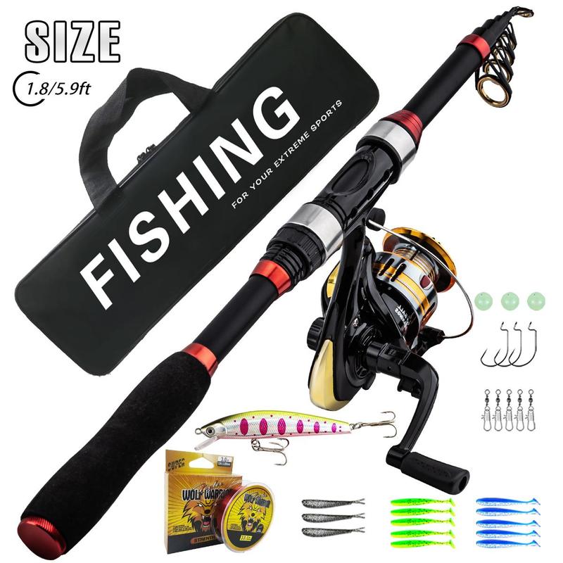 1.8m Telescopic Fishing Rod & Spinning Reel & Fishing Bag & Fishing Lure Kit, Portable Outdoor Fishing Accessories Set, Fishing Gear Set