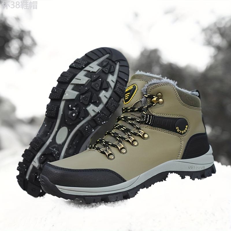 Men's Outdoor Snow Boots, Winter Thermal Shoes, Windproof Hiking Boots With Fuzzy Lining