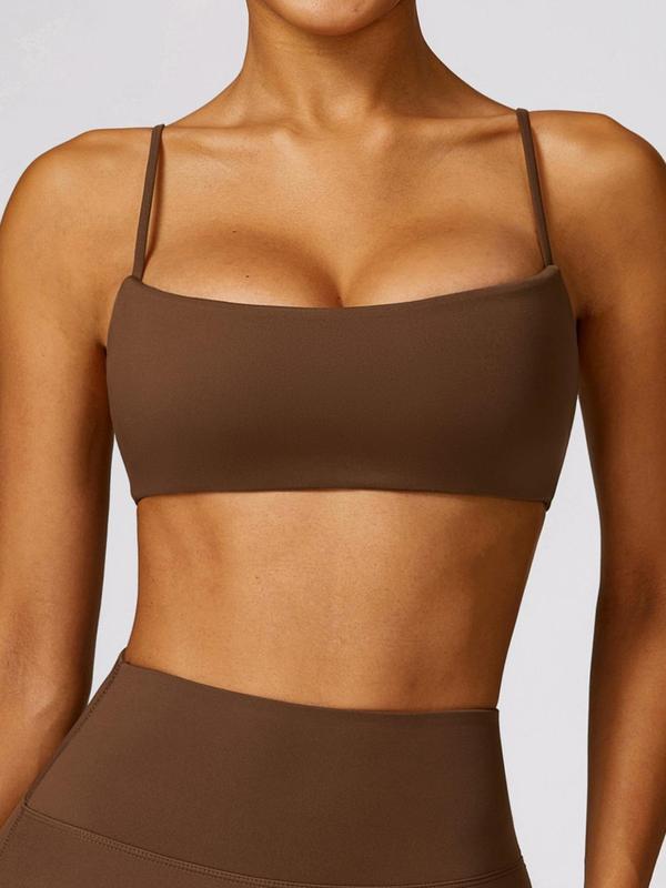 Women's Solid Spaghetti Strap Backless Wireless Sports Bra, Sporty Comfort Quick Drying Push Up Bra, Sports Bra for Women, Ladies Sportswear for Yoga Gym, Womenswear, Fall Outfits, Birthday Gifts