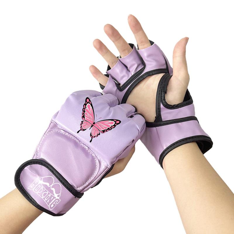 Butterfly Pattern Half Finger Boxing Gloves, 1 Pair Professional Training Punching Gloves, Sandbag Protective Gloves for Men & Women