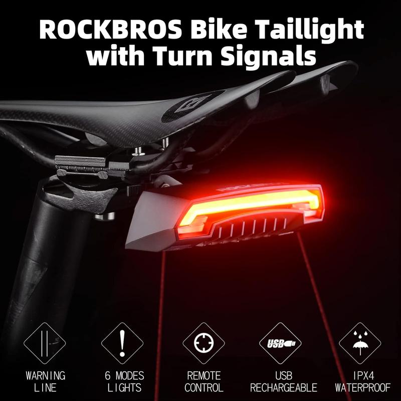 ROCKBROS Bike Tail Light Smart with Turn Signals, Wireless Remote Control Brake Bike Rear Light USB Rechargeable Bicycle Back Warning Light for Night Riding Safety