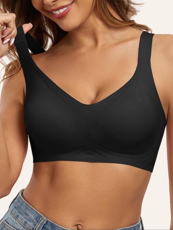 Women's Solid Seamless Sports Bra, Adjustable Strap Athletic Bra, Soft Comfortable Breathable Bralette for Daily Wear