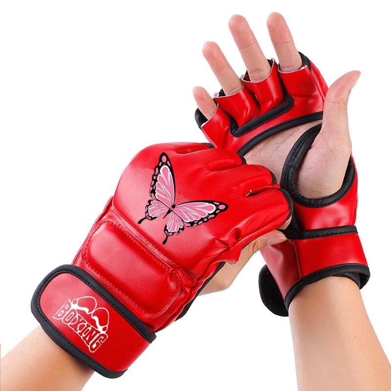 Butterfly Pattern Half Finger Boxing Gloves, 1 Pair Professional Training Punching Gloves, Sandbag Protective Gloves for Men & Women