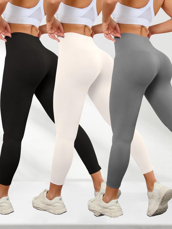 Women's Solid Color High Waist Sports Leggings, Sporty Comfy Breathable Skinny Pants for Yoga Gym Workout Running, Ladies Sportswear for All Seasons