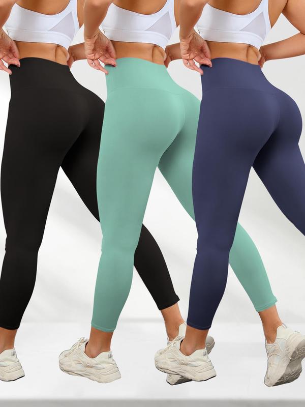 Women's Solid Color High Waist Sports Leggings, Sporty Comfy Breathable Skinny Pants for Yoga Gym Workout Running, Ladies Sportswear for All Seasons