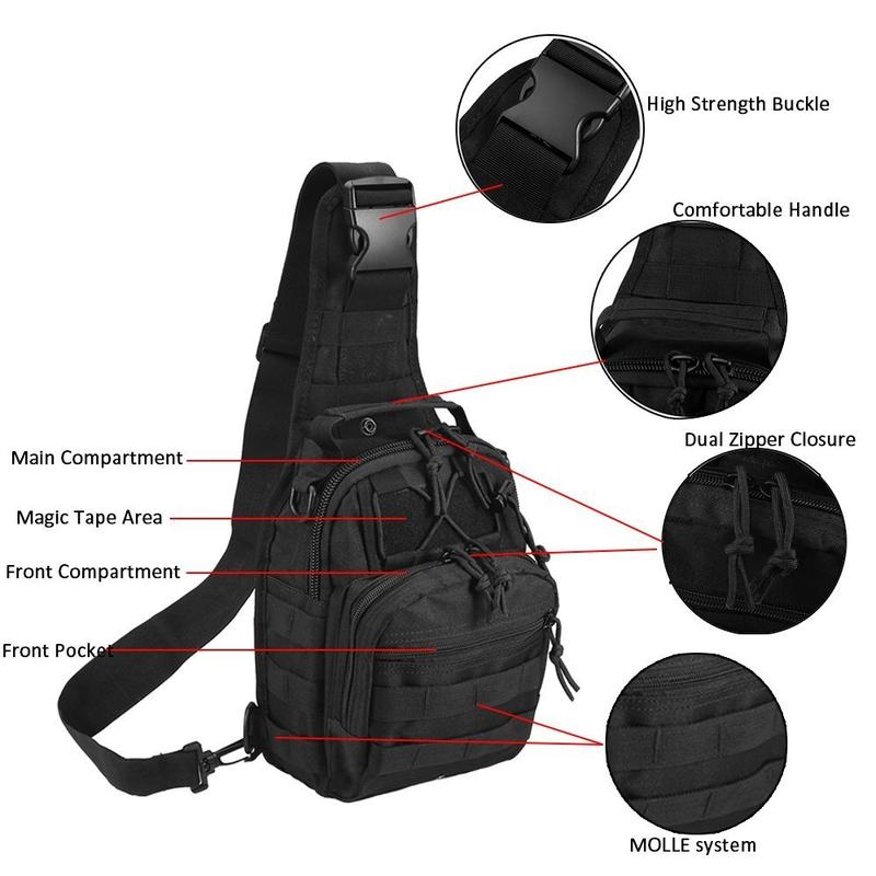 Tactical Shoulder Sling Bag Small Outdoor Chest Pack for Men Traveling, Trekking, Camping, Rover Sling Daypack Black