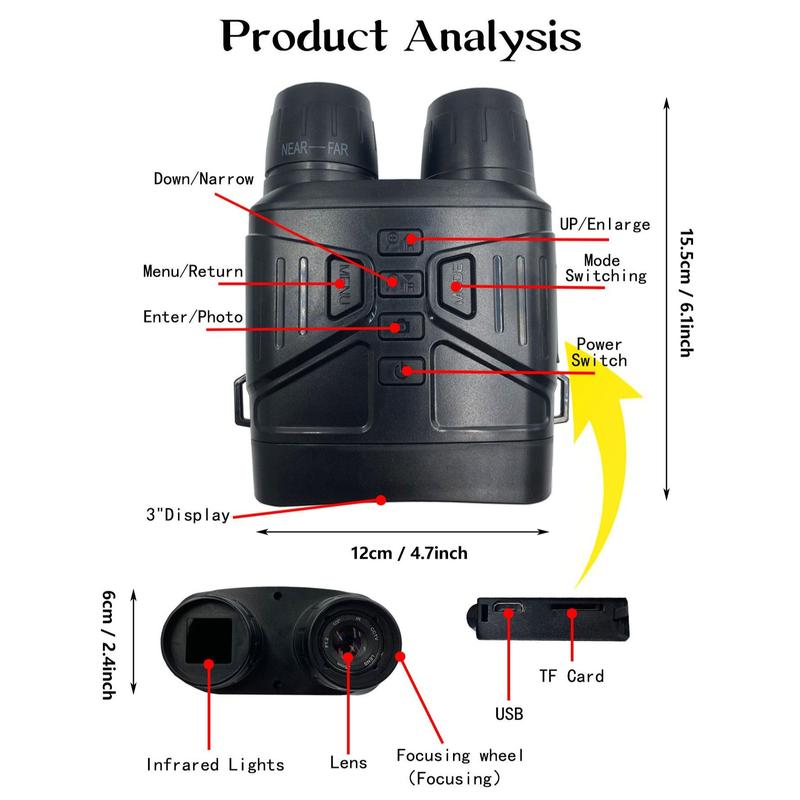 4K Night Vision Goggles, 1 Box 3 in 1 Large Screen Binoculars, USB Rechargeable Lithium Battery Field Observation Goggles for Outdoor Camping