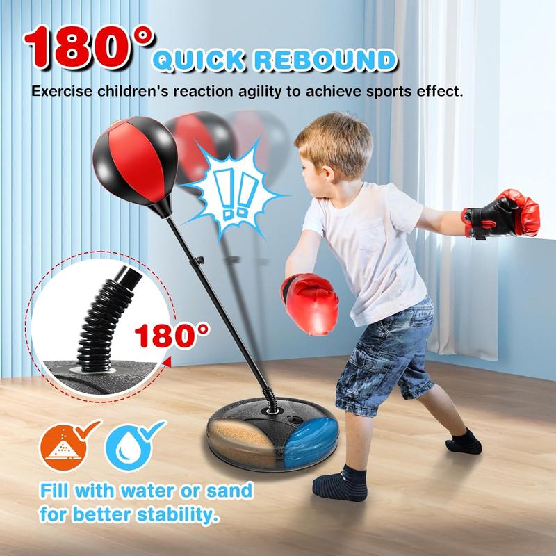 Punching Bag for Kids, Kids Boxing Bag with Stand, 3 4 5 6 7 8 9 10 Years Old Adjustable Kids Punching Bag, Boxing Equipment for Kids with Boxing Gloves, Boxing Set as Boys & Girls Toys Gifts