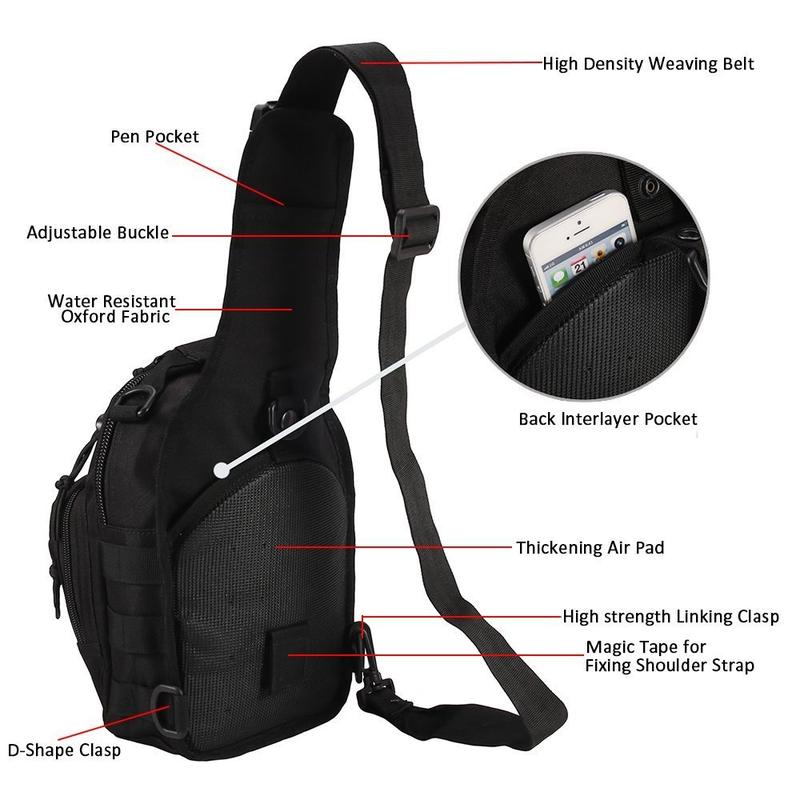 Tactical Shoulder Sling Bag Small Outdoor Chest Pack for Men Traveling, Trekking, Camping, Rover Sling Daypack Black