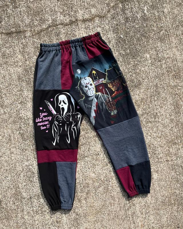 You Can't Kill The BooGeyMan Halloween Joggers, The SLasher Halloween Jogger Pants, Halloween SweatPants, Fall Winter Pants, Jogger Pant For Men, Patchwork Joggers Halloween