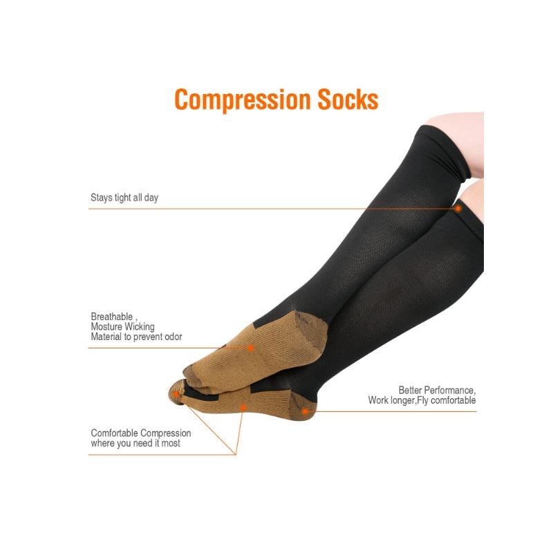 6 Pairs Copper Compression Socks Mens Womens S M L XL XXL 20-30mmHg Support Knee High Socks Stockings Unisex Energy Ankle Support Running Athletic Sports Fitness Socks