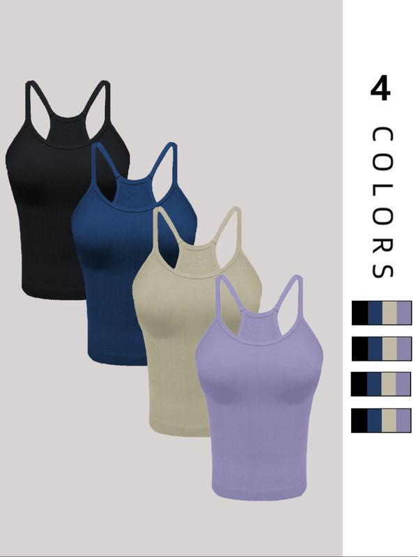 Sporty Women's Plain Ribbed Sports Vest, Sports Compression Sleeveless Top, Ladies Sportswear Clothing for Summer