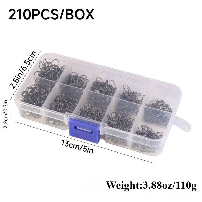 210pcs box Fishing Swivel with Nice Snaps Rolling Barrel High Strength Copper and Stainless Steel Fishing Line Connector Fishing Tackle Kit